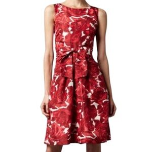 KATE SPADE 100% Silk Red White JILLIAN Rose Floral Print Bow Dress Size 8